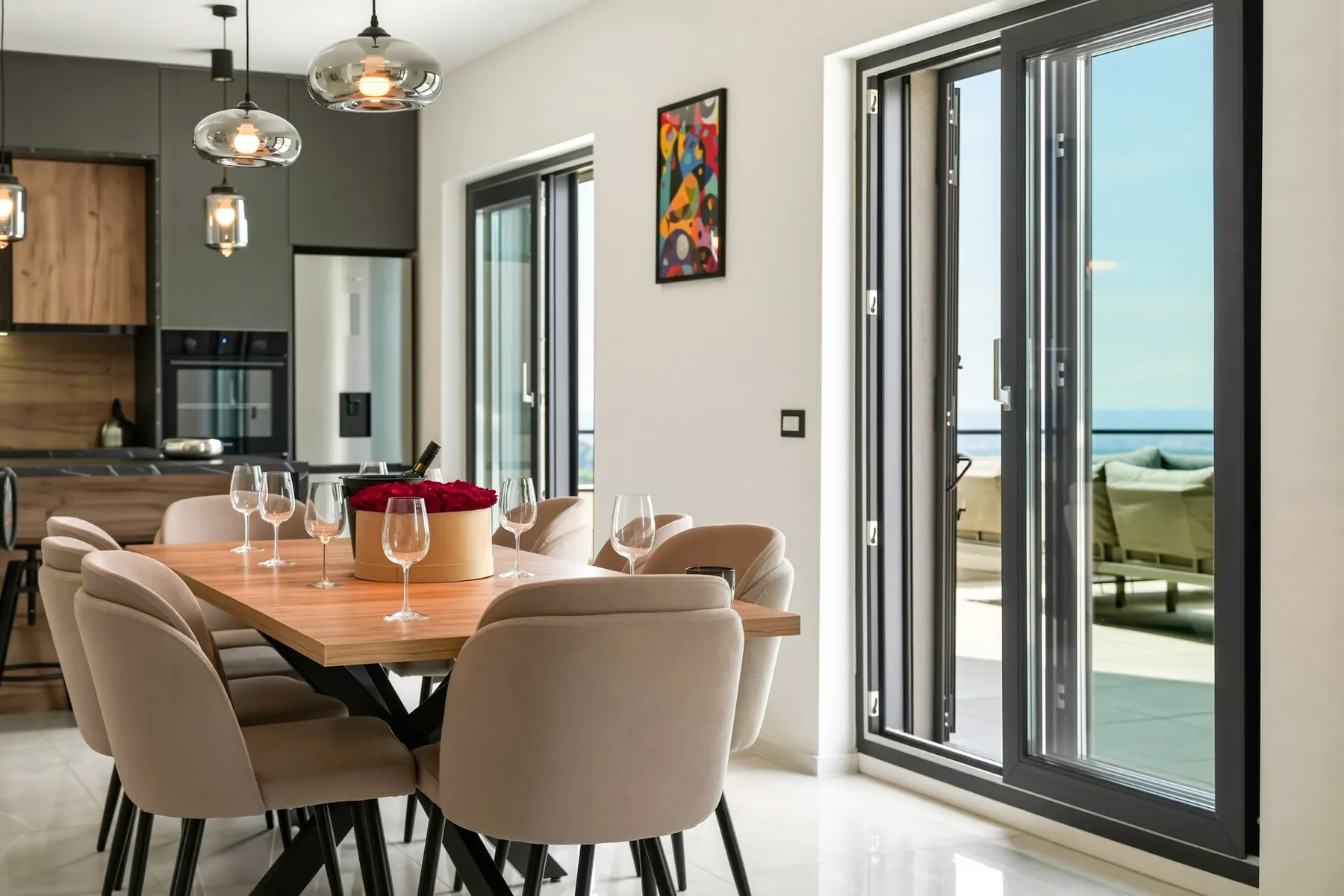Interior kitchen and dining area at Villa Medvednica